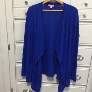 Lilly Pulitzer Royal Blue Knit Waterfall Cardigan Pockets L